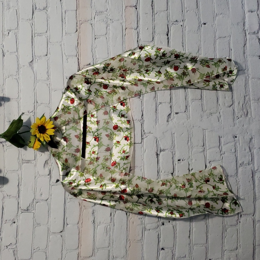 Ladybug scarf white green red 60" x 14"   BOGO8